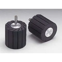 Slotted expander drum for mounting abrasive spiral bands. Features a 2 in diameter, 2 in width, and 1/4 in straight-shank. The slotted design secures the band during rotary use in finishing, deburring, and surface blending applications.