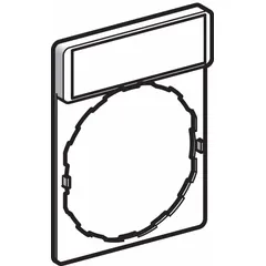 Rectangular legend plate for 22 mm panel mounting, part of the XB5 series. Constructed of non-metallic plastic with a black/red body and white English text reading 'I II'. Features a tab attachment and measures 1 3/16 in overall height by 1 5/8 in overall width. Used to label push-button stations in industrial control panels.
