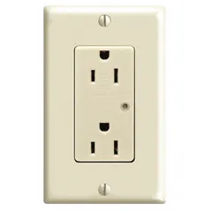 General-purpose duplex receptacle rated 125V AC, 15A, 5-15 configuration, 2 pole/3 wire. Ivory color. Suitable for flush mounting in standard wall boxes for power distribution in residential, commercial, and industrial settings.