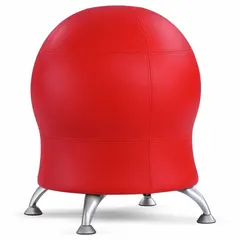 Active chair with a ball base for dynamic seating. Red finish. Seat width 17 1/2 in, overall width 22 1/2 in. Suitable for workstations, labs, and assembly lines where movement and core engagement are beneficial.