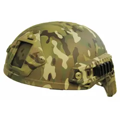 This Level IIIA combat helmet is constructed from aramid material and features a 1/2-inch pad thickness. It is designed for tactical and security applications requiring ballistic protection against handgun rounds and fragmentation.