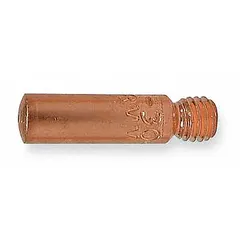 Standard-duty threaded contact tip for MIG welding, designed for Nozzle Series 21. Accepts wire diameters up to 0.03 in. Guides electrode wire and conducts current to the weld. Suitable for light to medium fabrication and repair work.