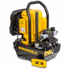 Corded electric hydraulic pump unit for workholding applications. Delivers maximum operating pressure of 5,000 psi. Powered by a 3/4 hp motor at 230V AC. Used to power hydraulic cylinders in industrial clamping and fixture systems for machining, welding, or assembly operations.