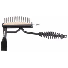 Chipping hammer with integrated brush for removing slag and spatter from weld joints. Features a steel parallel handle, 4 oz head weight, and 1-inch blade length. Suitable for fabrication, maintenance, and repair applications.