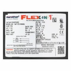 This LEESON Flex-In-1 3-Phase General Purpose AC Motor delivers 1 1/2 hp at 1,725 RPM on 575V AC, drawing 1.8 A full load current at 60 Hz. It features an Open Drip Proof (ODP) enclosure and a C-Face/Universal mount, suitable for industrial applications such as pumps, fans, conveyors, and compressors requiring a 575V three-phase power source.