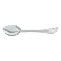 This 21-inch serving spoon is constructed from stainless steel with a silver finish. NSF Certified for sanitation compliance, it is suitable for basting, serving, and portioning in commercial foodservice environments. The long handle keeps hands away from hot contents