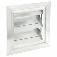 This wall-mount backdraft damper is designed for vertical mounting and vertical airflow, with a single panel flat blade construction. It allows air to flow in one direction and closes automatically when the fan stops, preventing reverse airflow. Maximum air velocity is 2250 fpm