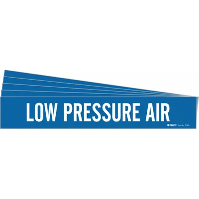 BRADY Pipe Marker: Low Pressure Air, Blue, White, Fits 2 1/2 to 7 7/8 in Pipe O.D. - Low Pressure Air Adhesive Pipe Markers