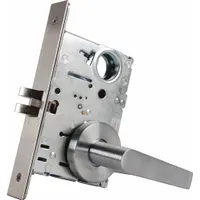 This passage lever lockset from FALCON LOCK features a Dane Gala style with a satin chromium-plated finish. It is ADA compliant and designed for ANSI F01 function, allowing free entry without locking. Suitable for interior doors where locking is not required, such as hallways, closets, or restrooms in commercial and institutional settings