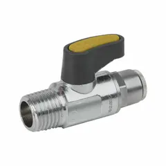 This manual two-way ball valve features a 1/4 in brass straight body with push x push connections and a two-piece design. It includes a locking lever handle for secure flow control. Suitable for on/off service in low-pressure water, air, and non-corrosive fluid systems. Sold in a pack of 25.