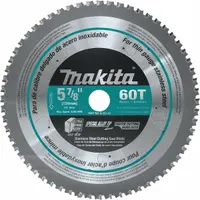 This MAKITA circular saw blade is designed for cutting stainless steel. It features a carbide construction with 60 teeth for clean cuts. The blade has a 5-7/8 in diameter, 0.04 in cut width, and 5/8 in arbor size. Suitable for metal fabrication, HVAC ductwork, and general maintenance cutting tasks