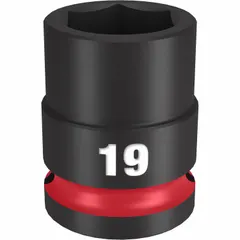 This 1/2" drive impact socket features a 19 mm metric 6-point design for use with impact wrenches. The black phosphate finish provides corrosion resistance. Suitable for fastening and loosening bolts and nuts in heavy-duty applications such as automotive repair, construction, and industrial maintenance.
