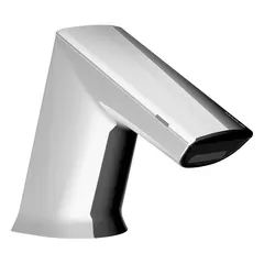 This SLOAN BASYS sensor faucet features a cast zinc construction with a chrome finish. It is a single-post, battery-powered unit with laminar flow, operating on four included AA alkaline batteries. Designed for commercial restroom applications, the touch-free operation helps reduce water waste and cross-contamination in high-traffic environments.