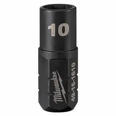 6-point short impact socket with 10 mm size and 1 41/64 in overall length. Designed for use with impact wrenches to fasten and loosen nuts and bolts in tight spaces. Black Oxide finish provides corrosion resistance.