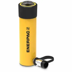Single-acting hydraulic ram with 25 ton nominal capacity and 8 in nominal stroke. Constructed from steel. Used for lifting, pressing, and positioning heavy loads in industrial maintenance, construction, and manufacturing applications.