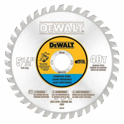 DEWALT Circular Saw Blade: 5 1/2 in Blade Dia., 40 Teeth, 0.06 in Cut Wd - Stainless Steel-Cutting Blades