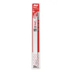 This 5-pack of reciprocating saw blades is designed for cutting nail-embedded wood. Each blade measures 12 inches in length with a 0.02-inch thickness, suitable for straight cuts in demolition and framing applications where nails are present.