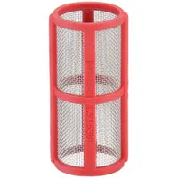 This replacement inline strainer screen is constructed from 316 stainless steel mesh with a 0.0232 in screen size. It is designed for use in BANJO strainer systems to filter particulates from liquids in industrial fluid handling applications. The red component helps protect downstream equipment such as pumps and valves