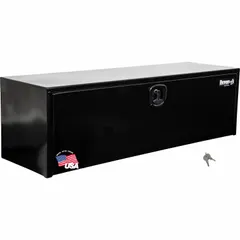 This single drop-down door box from BUYERS PRODUCTS is designed for underbody truck storage. It features an 18-inch overall depth and a keyed lock for security. The black finish provides a professional appearance. Suitable for organizing tools and equipment in service vehicles and fleet trucks.