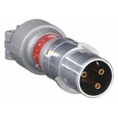This hazardous location pin and sleeve plug is rated for 600V AC, single phase, 30 A, with 3 poles and 2 wires. It is designed for use in industrial environments where explosive gases or combustible dusts may be present, providing a safe electrical connection for single-phase equipment.