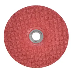 General purpose grinding wheel for soft metals. Aluminum oxide construction with 36 grit. Type 27 depressed center design. Dimensions: 7" diameter, 1/8" thickness, 5/8"-11 arbor hole. Suitable for stock removal, weld blending, and surface preparation on materials such as mild steel and aluminum.