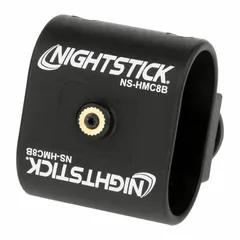 The NIGHTSTICK NS-HMC8B is a helmet or head mount constructed from glass-filled nylon polymer. It is designed to attach compatible Nightstick flashlights, such as the XPP-5418 model, to headgear for hands-free illumination in low-light environments. The mount is black and includes the mounting hardware only.