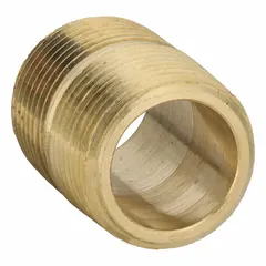 Brass pipe nipple with 3/4 in nominal pipe size, 1 5/16 in overall length, and male NPT threads on both ends. Rated for maximum operating pressure of 1,000 psi and maximum steam pressure of 1,000 psi. Used for connecting threaded components in fluid or steam systems.