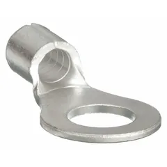 Non-insulated ring terminal rated for 600 V, with a 5/16 in stud size and accepting 16 AWG to 14 AWG wire. Constructed from copper for conductivity, it is designed for crimp termination to create secure, vibration-resistant connections in industrial control panels, machinery wiring, and power distribution systems.