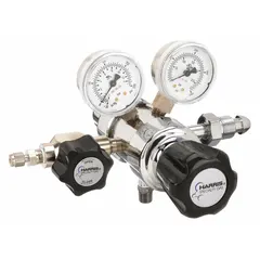 Two-stage regulator for high-purity air and inert gases. Features a CGA 500 inlet, 1/8" tube outlet, and 302 stainless steel diaphragm. Rated for 125 psig maximum delivery pressure. Suitable for applications requiring precise pressure control and gas purity maintenance.