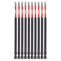 Alloy steel T20 Torx bit with hex shank for impact drivers. Designed for driving Torx-head fasteners in assembly, automotive, and construction applications. Supplied in a 10-pack.