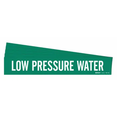 BRADY Pipe Marker: Low Pressure Water, Green, White, Fits 8 in and Larger Pipe O.D. - Low Pressure Water Adhesive Pipe Markers