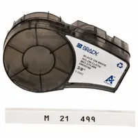 Nylon wraparound label cartridge for wire diameters from 0.5 in to 1.45 in. Black on white print provides high contrast for legible identification. Compatible with BMP21-LAB printer series and requires R4300 ribbon. Used for marking wires and cables in industrial electrical and panel building applications