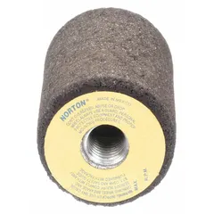 This NORTON Type 18 square tip grinding plug is designed for high-performance grinding of stainless steel and nickel alloys. It features a 24-grit zirconia alumina abrasive with an S hardness rating, providing aggressive material removal. The plug measures 2" x 3" with a 5/8"-11 thread, suitable for heavy-duty industrial applications.