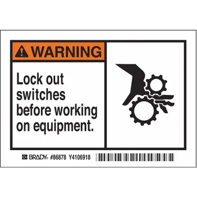 BRADY Warning: Lock Out Switches Before Working On Equipment. Signs, 5 PK