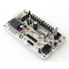 Replacement furnace control board for managing fan and electric heat operations. Compatible with part number AVY24B3XH21A. Used in residential and light commercial HVAC systems to regulate blower timing, heat sequencing, and safety interlocks.