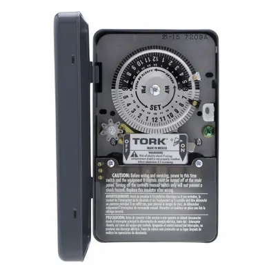 TORK Electromechanical Timer: 24 hr, 120-277V AC, DPST - Electromechanical Timer Switches