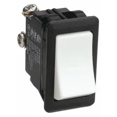 General purpose rocker switch with SPST contacts and two positions (On/Off). Rated for 2 hp. Suitable for on/off control of motors, pumps, conveyors, and other equipment in industrial and commercial applications.