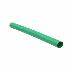 Standard heat shrink tubing with a 2:1 shrink ratio. Before shrinking, the inner diameter is 0.25 in; after shrinking, it is 0.13 in. Color is green. Used for insulating and protecting electrical connections, wires, and cables, providing abrasion resistance and strain relief in control panels, motors, and junction boxes.