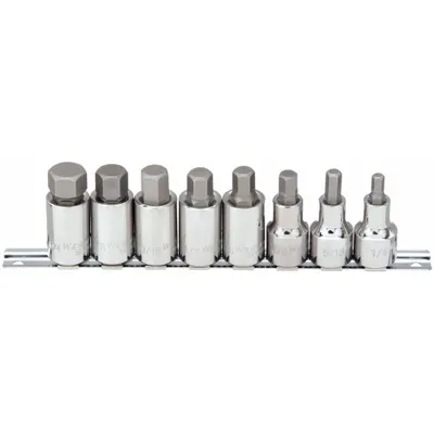 WESTWARD Socket Bit Set: 1 - 25 Pieces, 1/2 in Drive Size, 8 Pieces - Hex Bit Socket Sets