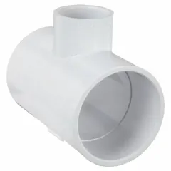 This Schedule 40 PVC tee fitting connects three pipes in a T-shaped junction for low-pressure drainage, waste, and vent systems. It features socket x socket x socket connections, a white finish, and is rated for 140°F. Manufactured to ASTM D2466 standards, it is suitable for residential and commercial plumbing applications where Schedule 40 PVC is specified.