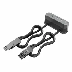 Rectangular surface-mount furniture power strip with three 5-15R tamper-resistant receptacles and a 3 ft cord. Includes a Type C USB connector for device charging. Designed for integration into desks, workstations, and other furniture requiring accessible power and USB connectivity.