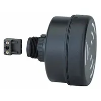 Tone alarm with 72 mm diameter, operating at 24V AC/DC and consuming 0.08 W. Housed in a black enclosure. Used for audible signaling in industrial environments to indicate machine status, process faults, or safety conditions