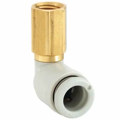 SMC KQ2LF04-M6A Push-to-Connect Elbow Fitting, Brass, White, M6x1.0 Thread - Polybutylene & Brass Tube Fittings