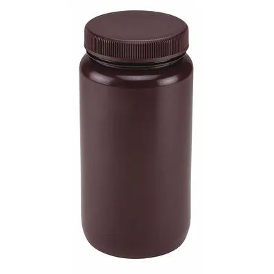 GLOBE SCIENTIFIC Sampling Bottle: HDPE, 2 L, 67.6 fl oz, Closure Included, Amber, 38-430 mm - HDPE Wide Mouth Round Lab Bottles