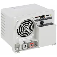 This single-unit inverter with battery charger converts 120V AC input to modified sine wave output for powering AC loads while simultaneously charging batteries. It delivers 1500W peak output power and operates at 120V AC for both inverter and charger functions. Suitable for mobile power systems, backup applications, and off-grid setups