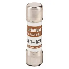 Midget fast-acting cylindrical fuse rated 1.5 A, 600 V AC, and 500 V DC. Body size 13/32 in x 1 1/2 in. Provides overcurrent protection in control panels, motor circuits, and power supplies.