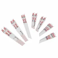 This 16-piece reciprocating saw blade set includes blades with 14, 18, and 24 teeth per inch (TPI) configurations for cutting metal workpieces. Suitable for demolition, fabrication, and maintenance tasks on ferrous and non-ferrous metals