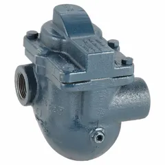 This cast iron float and thermostatic steam trap automatically drains condensate from steam lines while preventing steam loss. It features a stainless steel float, a 1 in FNPT connection, and is rated for 1,800 lb/hr capacity at 75 psi maximum pressure and 377°F maximum temperature. Designed for horizontal installation, it is suitable for industrial steam systems requiring reliable condensate removal.