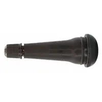 Snap-in tire valve stem for automobiles, straight shape with 180° stem angle. Made of black rubber with 0.305-32 thread size. Complies with TR425 standards for standard bore applications. Used for tire inflation and pressure maintenance