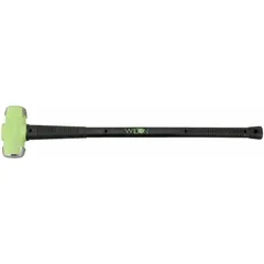 Soft-face sledge hammer with a 10 lb head weight and 2 1/4 in diameter face. Steel handle and steel construction. Overall length 38 in. Used for striking surfaces that require non-marring impact, such as assembling machinery or seating bearings.